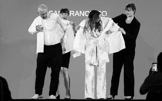 A black and white photo captures a Michelin guide event 
