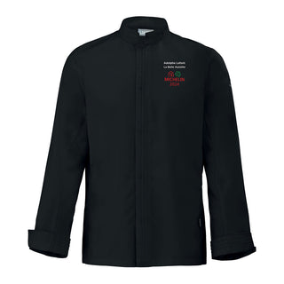 Embroidery sample on a black chef coat
