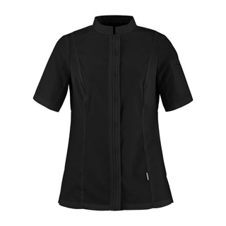 Front view of the CRISTAL short sleeve chef jacket in black