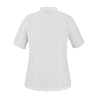 Back view of the CRISTAL short sleeve chef jacket in white