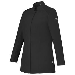 Black chef coat with a brand lafont logo on a white background
