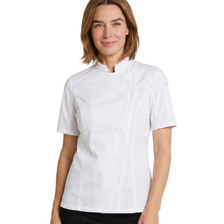 NUTMEG2 Women’s short sleeve Chef Coat. Comfy and breathable stretch fabric by Lafont Uniforms