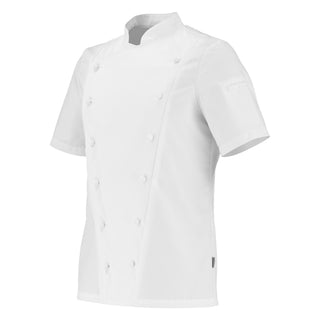 Side view of a white short sleeve PLATINE Chef jacket by Lafont