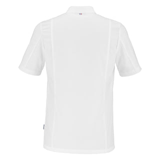 Back view of a white short sleeve PLATINE Chef jacket by Lafont