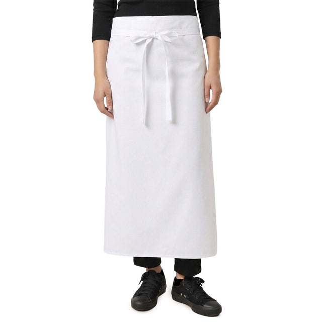 A long white waist apron on a restaurant waitress
