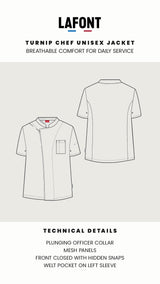 Lafont turnip chef unisex jacket with technical details on a white background